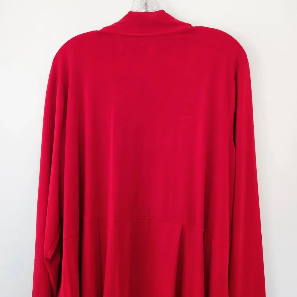 Susan Graver Cardigan Women's 2X Red Open Front Liquid Knit Classic Slinky Layer - Picture 7 of 13